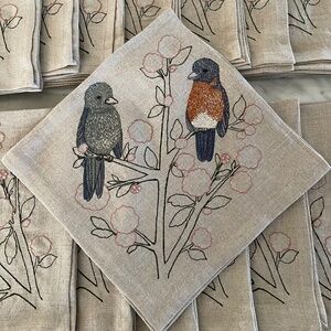 Set of 10 Coral and Tusk "Songbirds Tree" Dinner Napkins